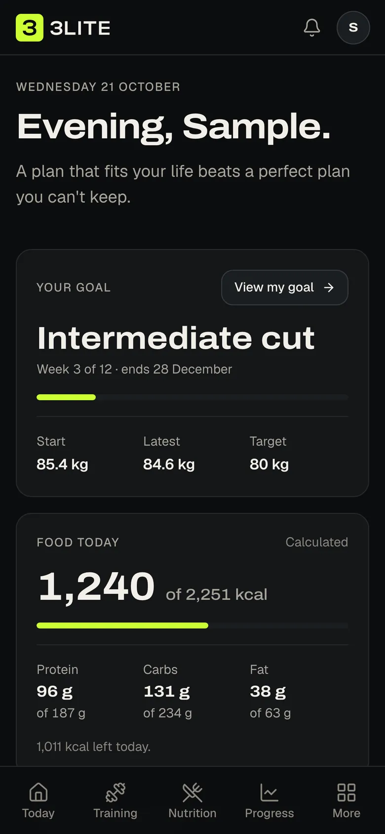 The 3Lite Today screen, on a phone